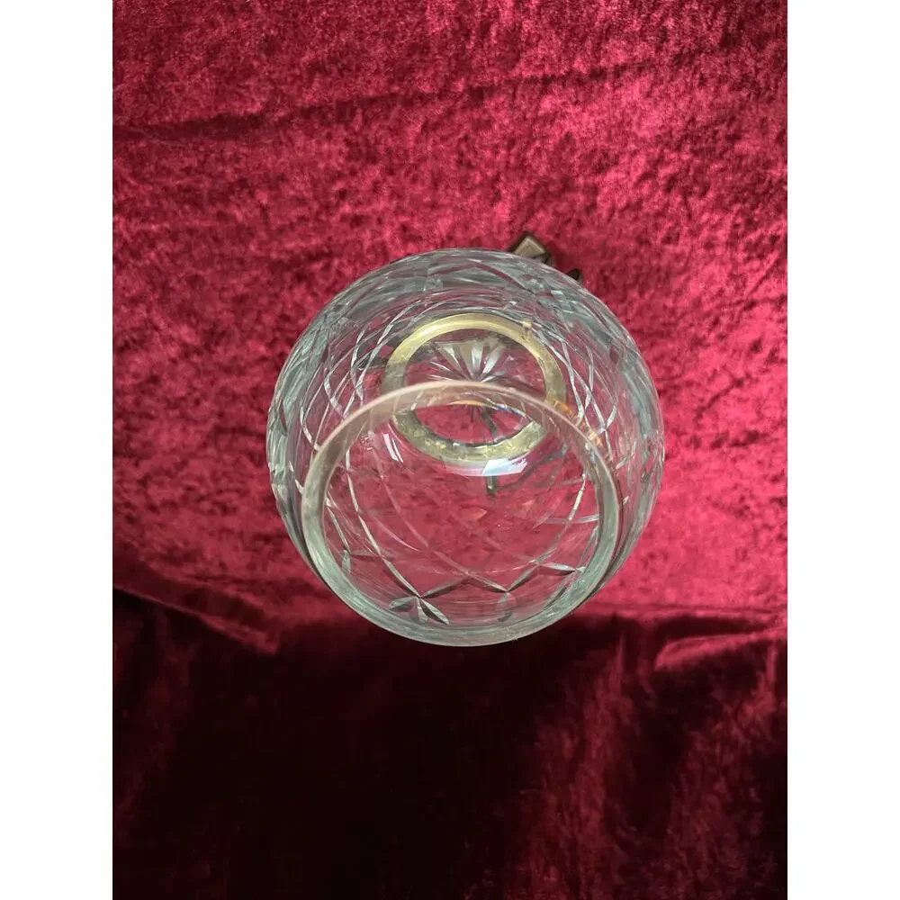 Vintage Cut Crystal Candle Holder - Rose Globe on Ornate Brass Pedestal Stand
